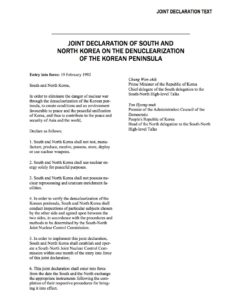 Text of JOINT DECLARATION OF SOUTH AND NORTH KOREA ON THE DENUCLEARIZATION OF THE KOREAN PENINSULA