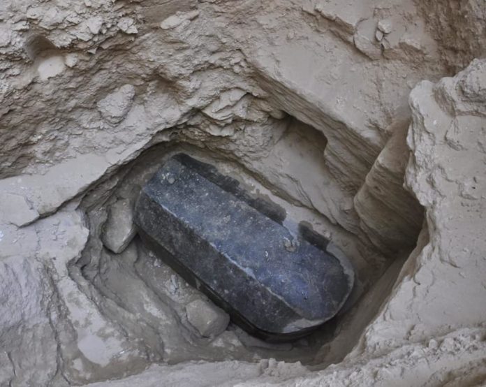 Enormous black granite sarcophagus discovered in Alexandria, Egypt.