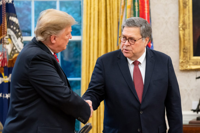 Donald_Trump_and_William_Barr2 AG William Barr shakes hands with Donald Trump in the Oval Office